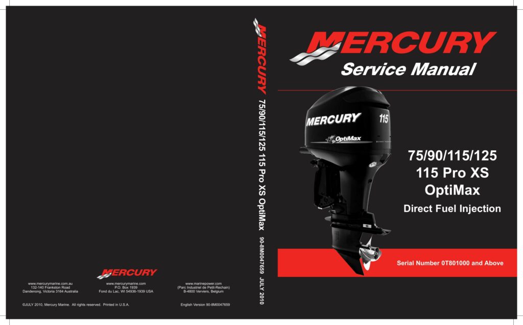 Mercury OptiMax 75-125 HP et 115 Pro XS — couverture du manuel
