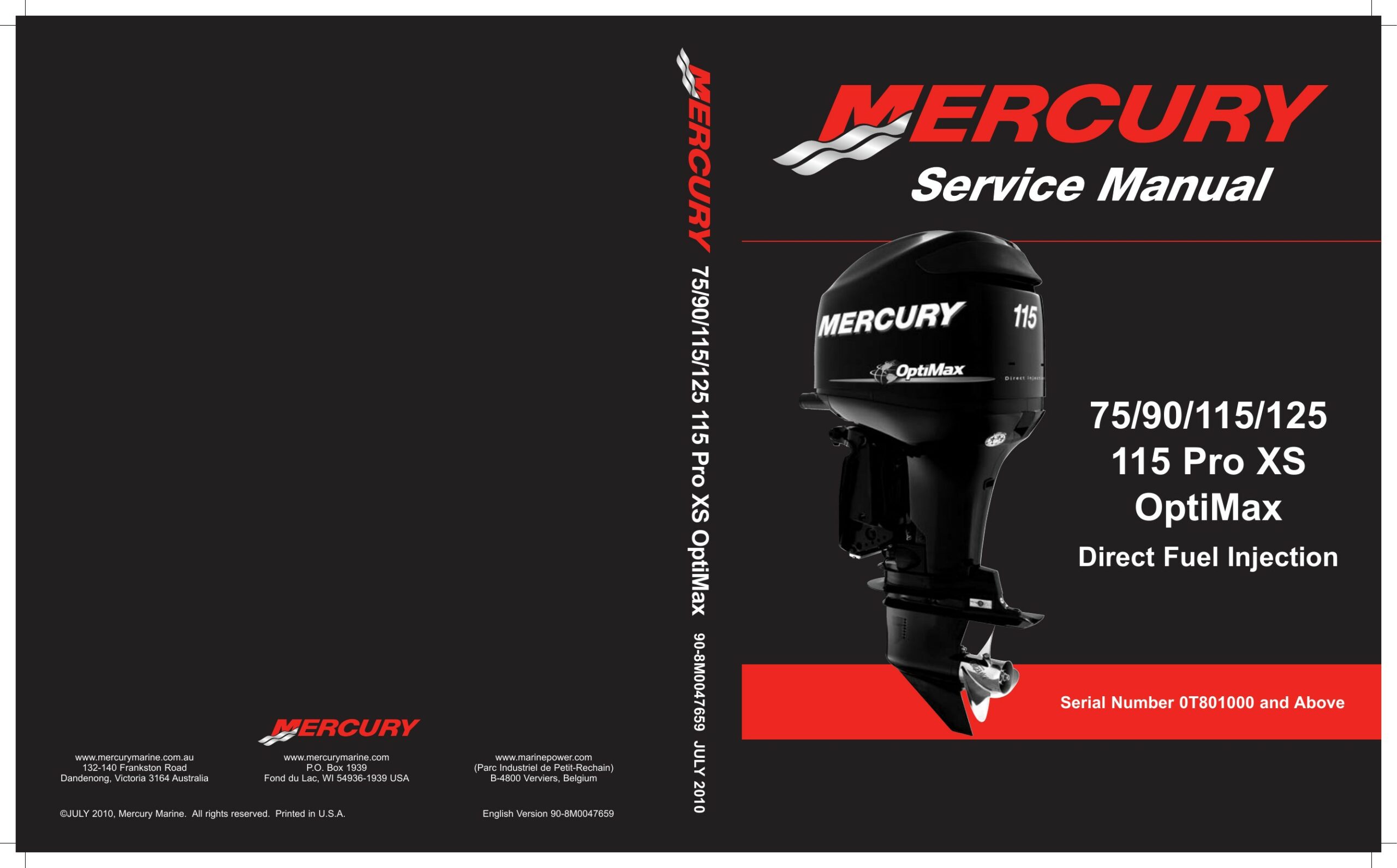 Mercury OptiMax 75-125 HP et 115 Pro XS — couverture du manuel