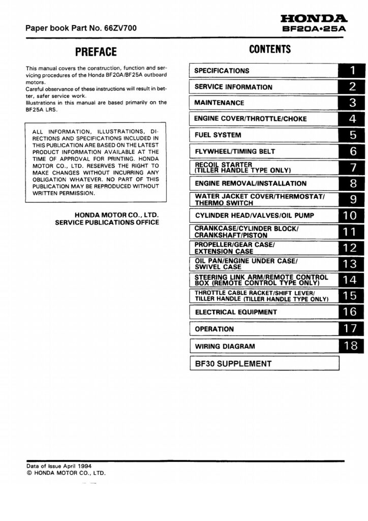 Honda Marine BF20A et BF25A — Manuel d’atelier — couverture du manuel