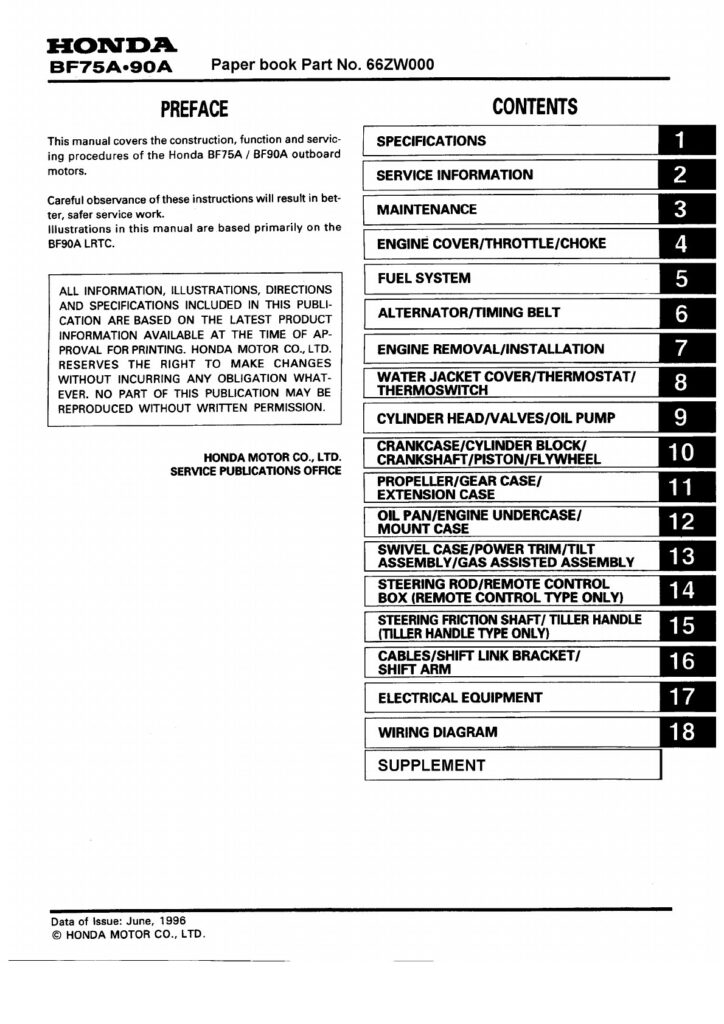 Honda Marine BF75A et BF90A — Manuel d’atelier — couverture du manuel