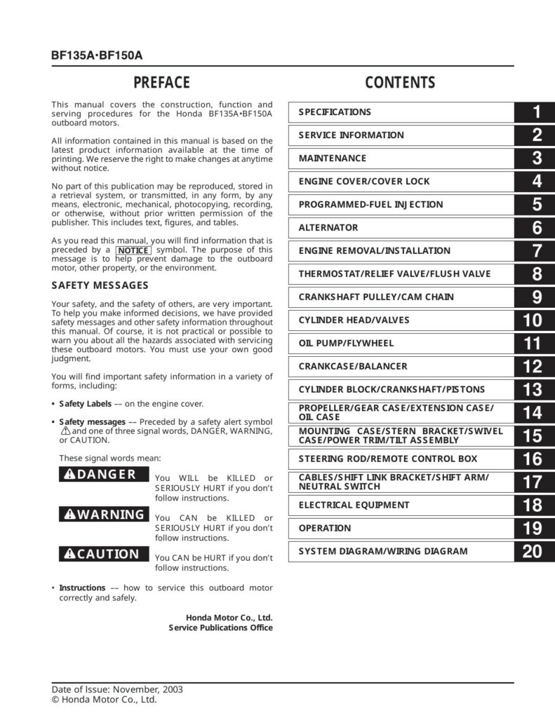 Honda Marine BF135A et BF150A — Manuel d’atelier — couverture du manuel